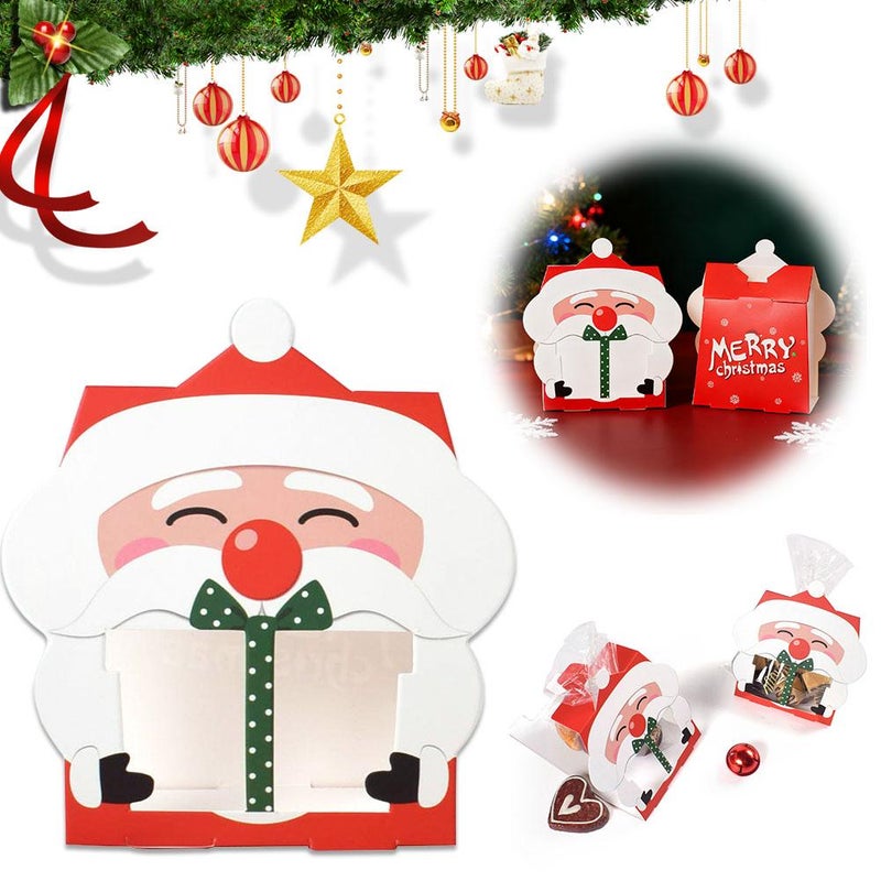 8PCS Christmas Cookie Boxes,Cute Santa Gift Boxes with Inner Plastic Bags,,Christmas Party Favor Bags for Candies & Small Gifts,Candy Chocolates Packaging Gift Box for Festival Holiday New Year - Image 3